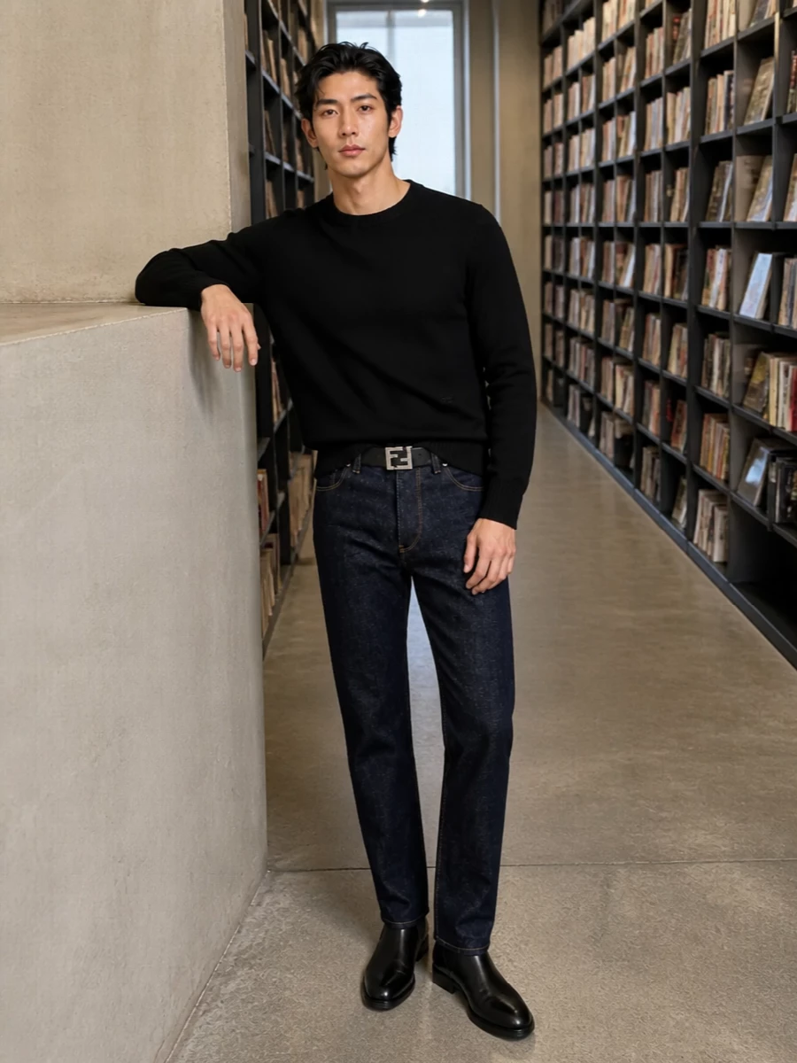 Fendi dark denim black knit chelsea boots