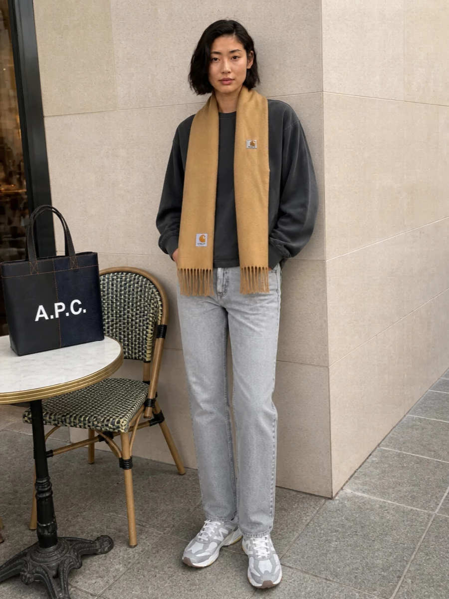Carhartt grey jeans sweatshirt new balance sneakers