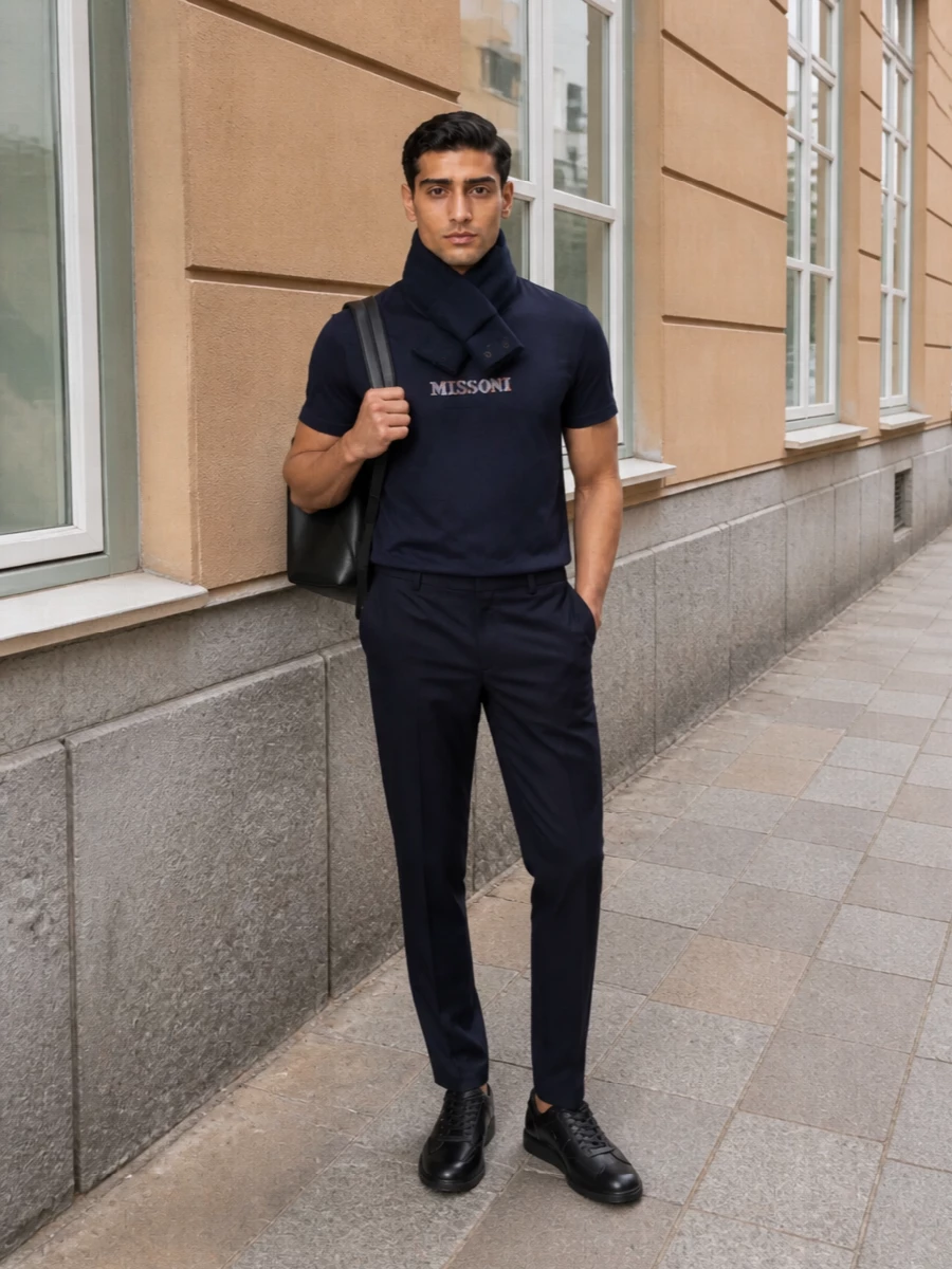 Missoni navy tee etro trouser outfit