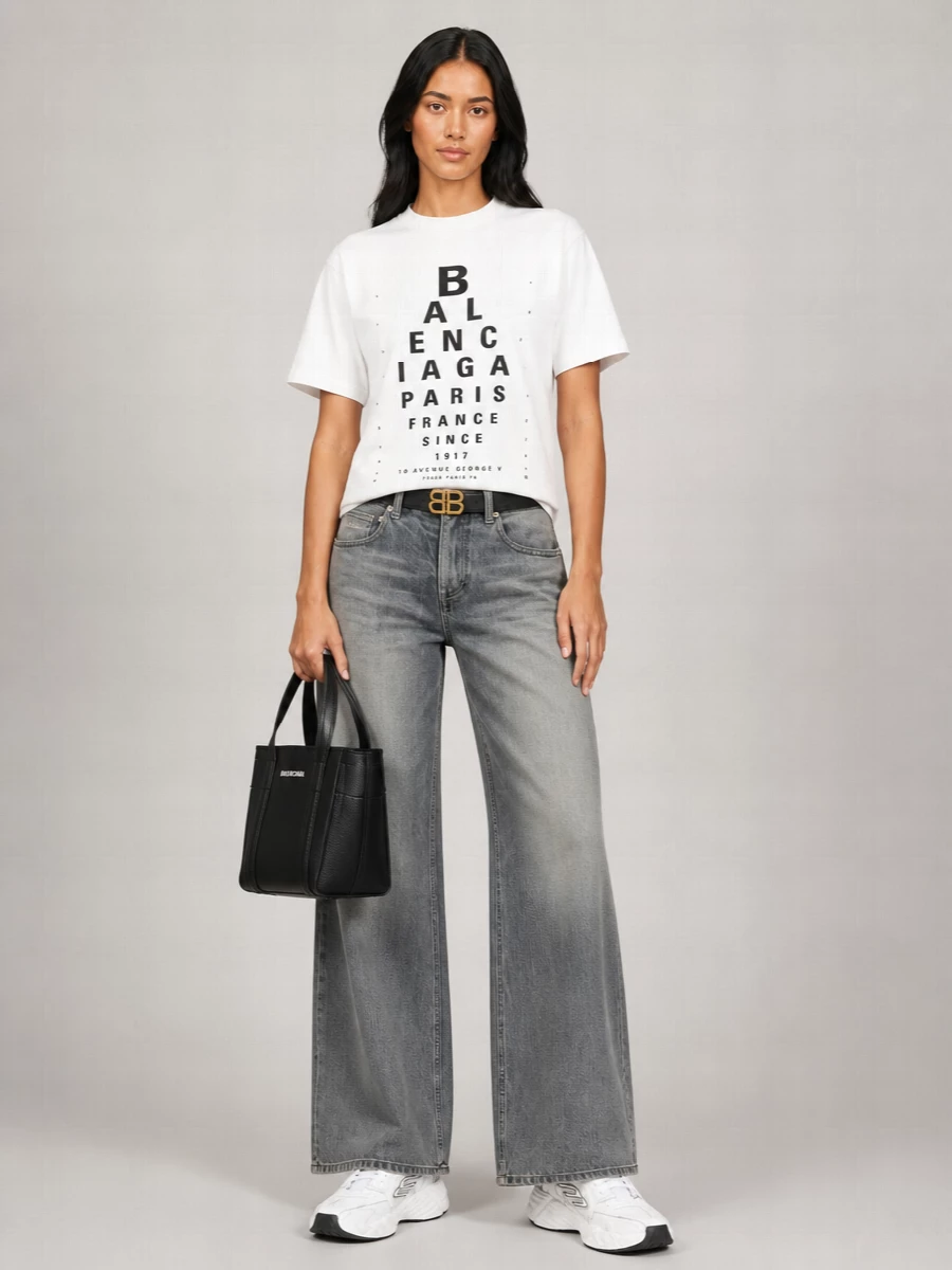 Balenciaga Cotton Oversized Distressed Logo Print T-Shirt