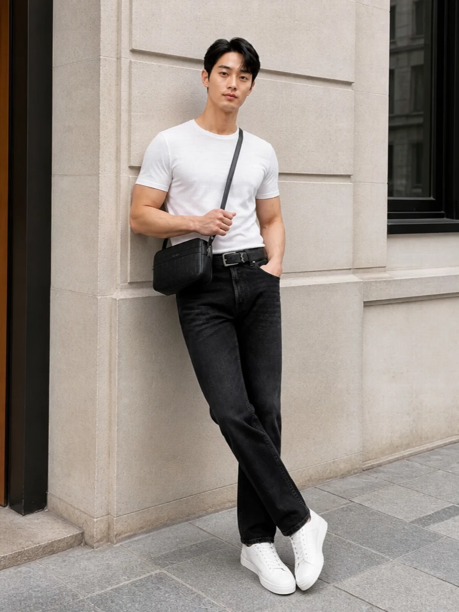 Saint laurent white t shirt black jeans outfit