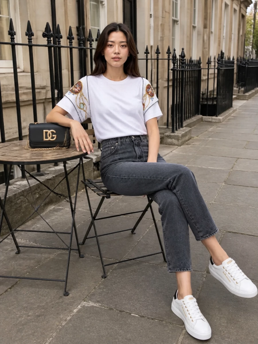 Dolce gabbana scarf tee with jeans outfit