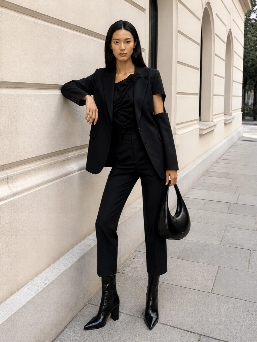 Coperni blazer outfit tailored trousers boots