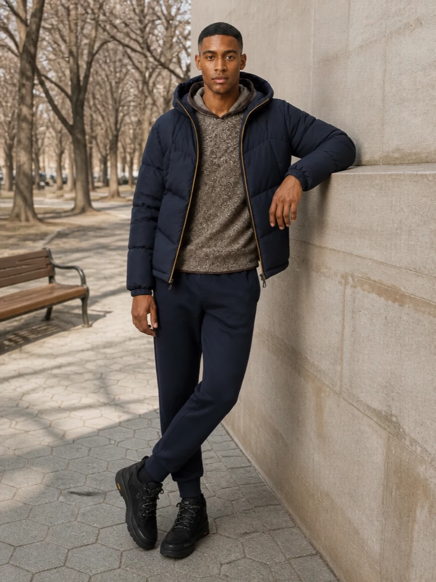 K way puffer joggers ugg sneakers outfit
