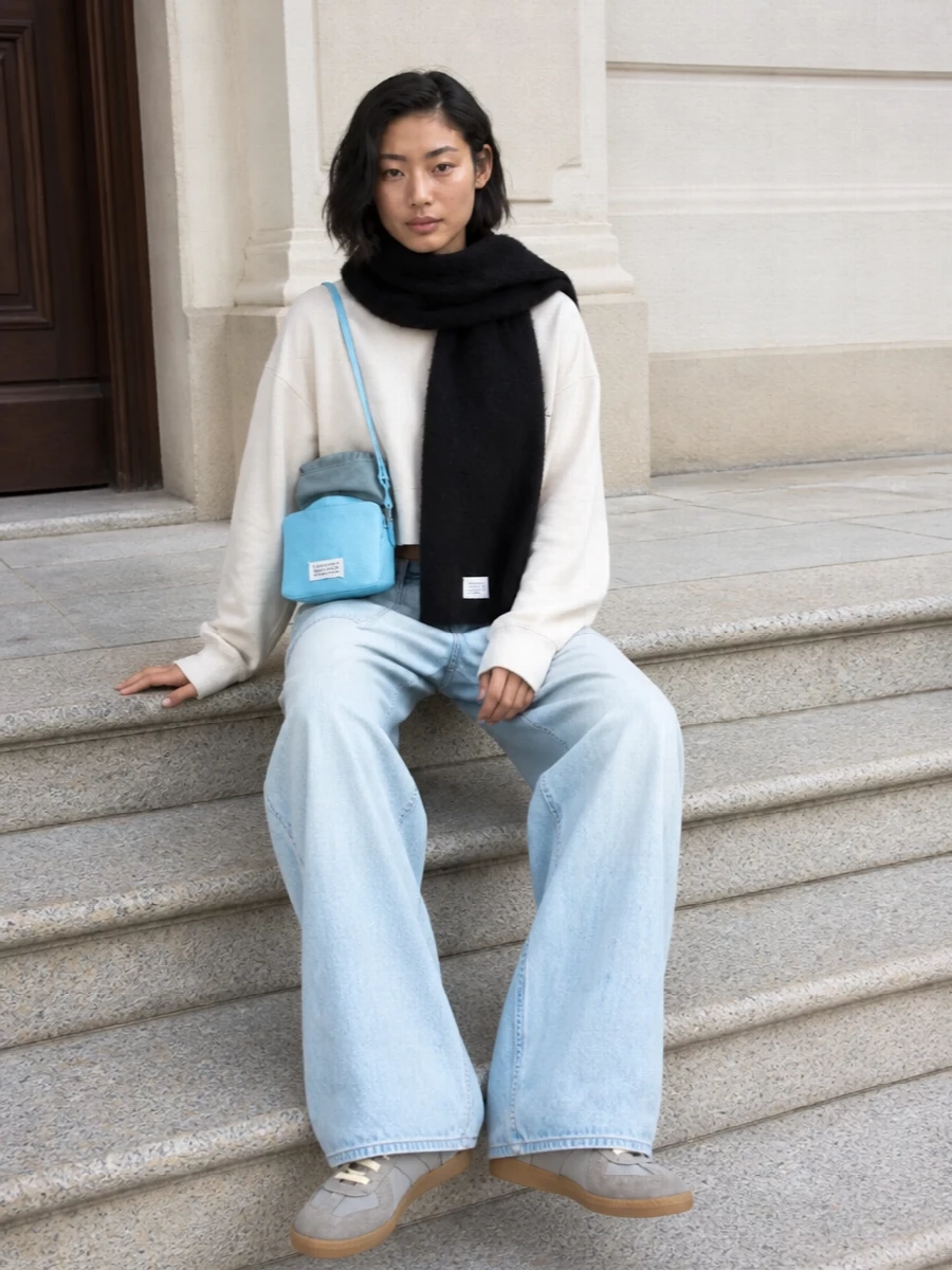 Mm6 margiela wide leg jeans cropped top outfit