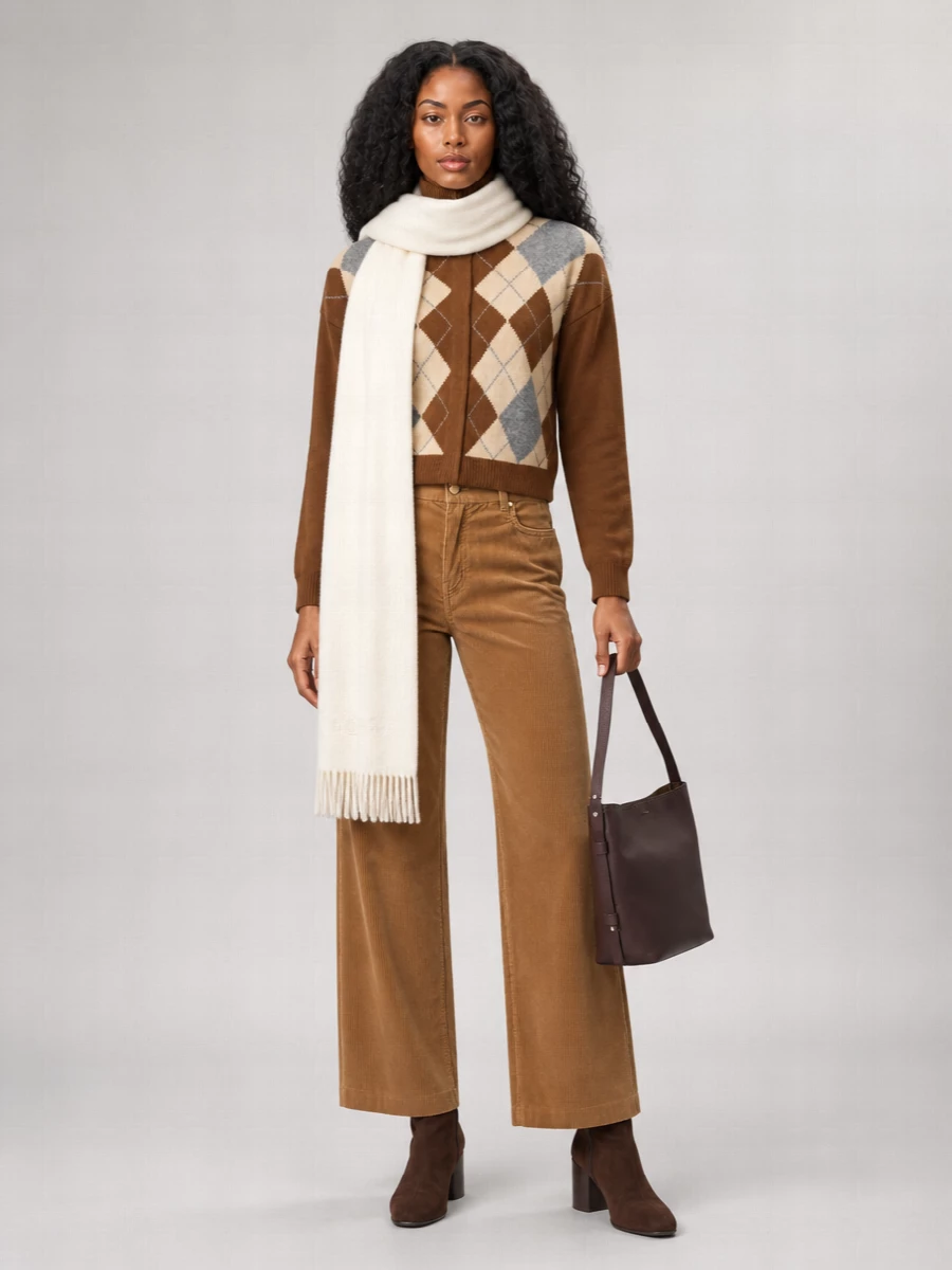 S Max Mara Cashmere Wool Argyle Jacquard Ribbed High Neck Long Sleeve Cardigan