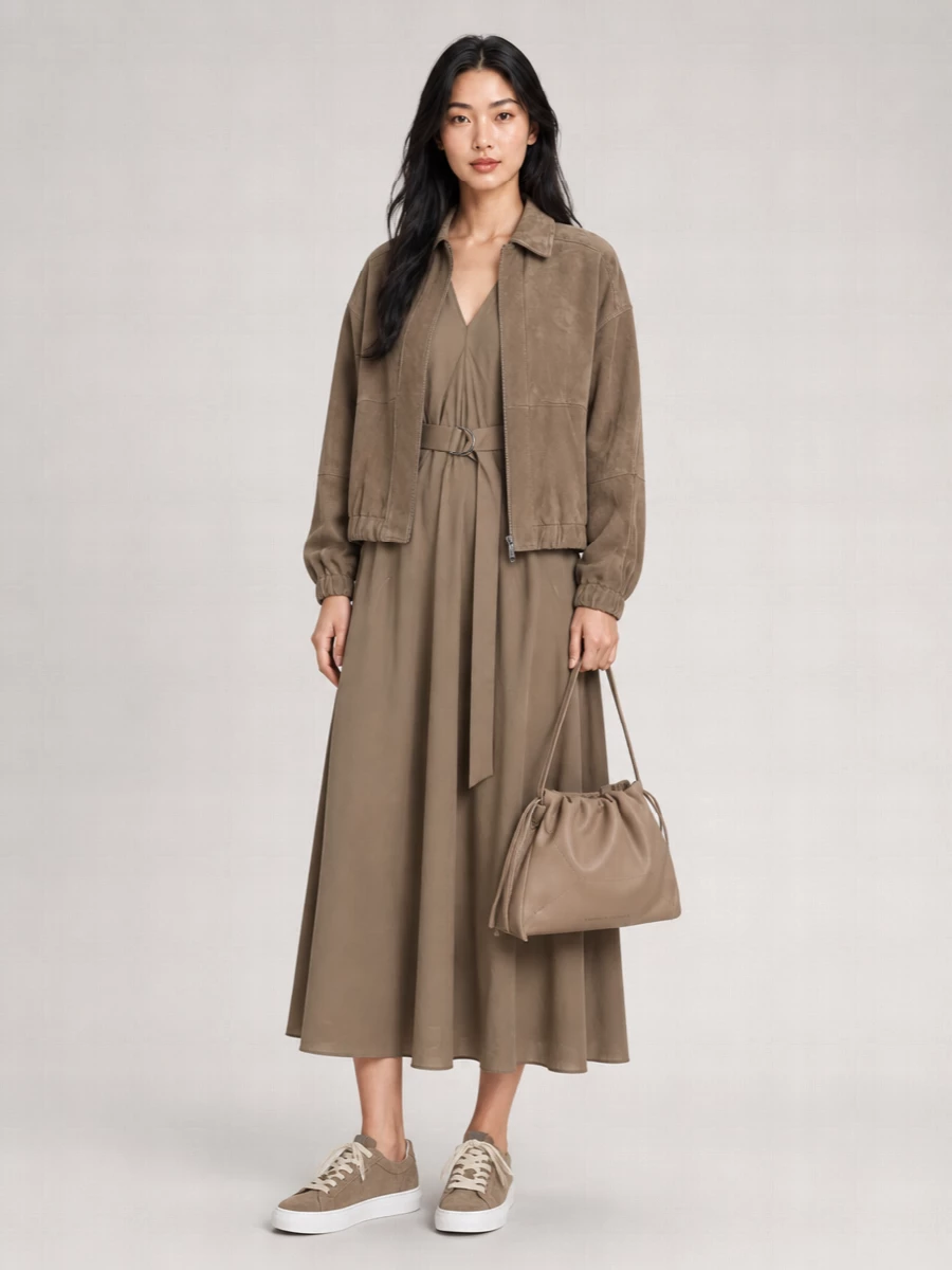 Brunello Cucinelli Suede Leather Single Breasted Coat