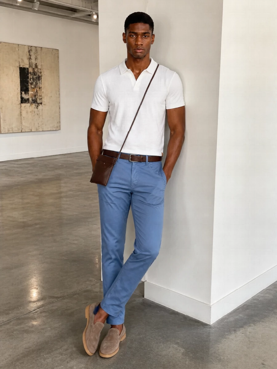 Jacob cohen blue trouser white polo tods loafers