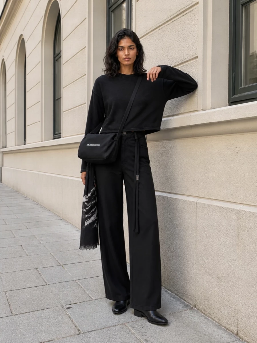 Ann demeulemeester black wide leg trouser outfit