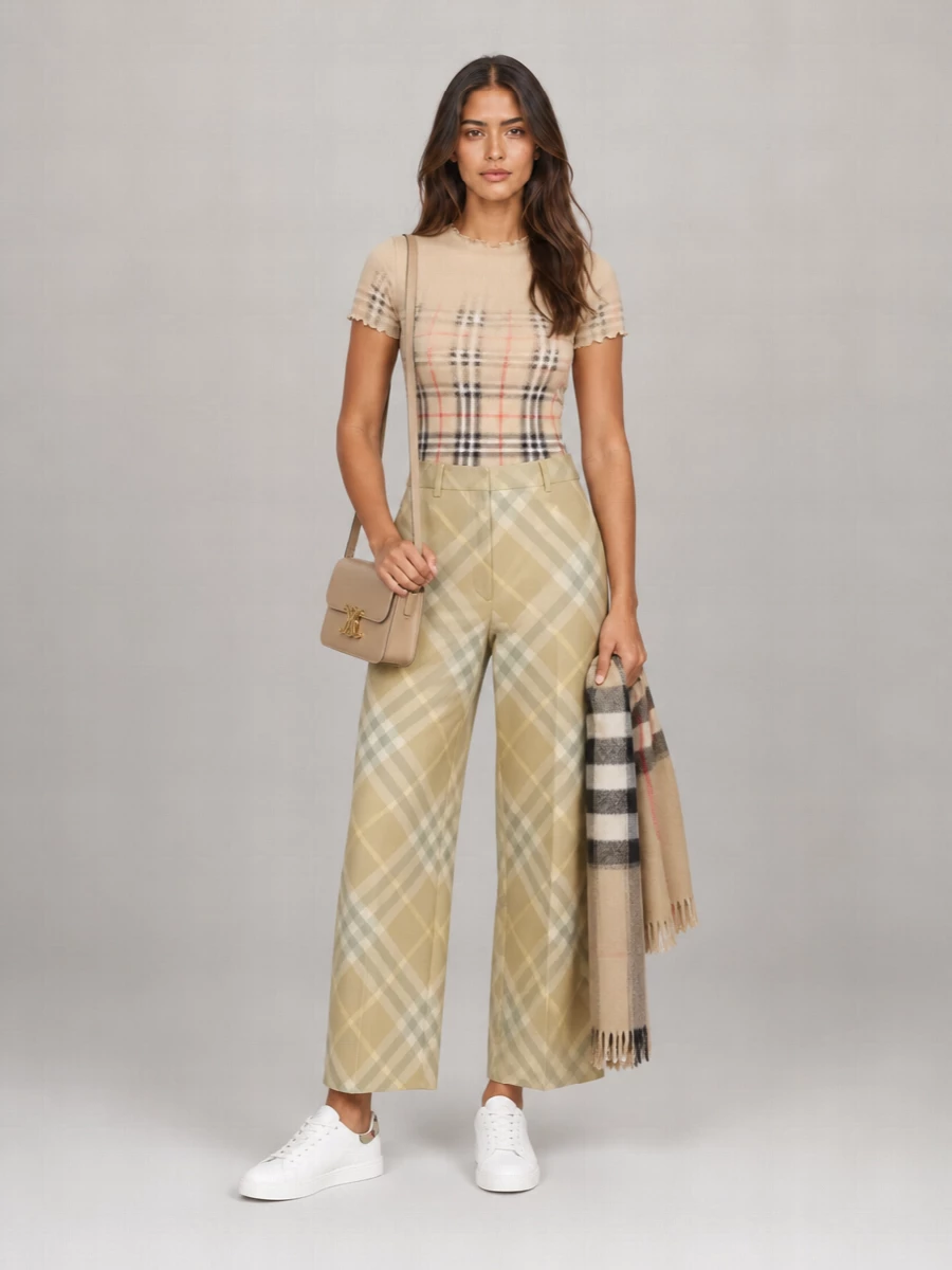 Burberry Ribbed Check-Print Cotton T-Shirt
