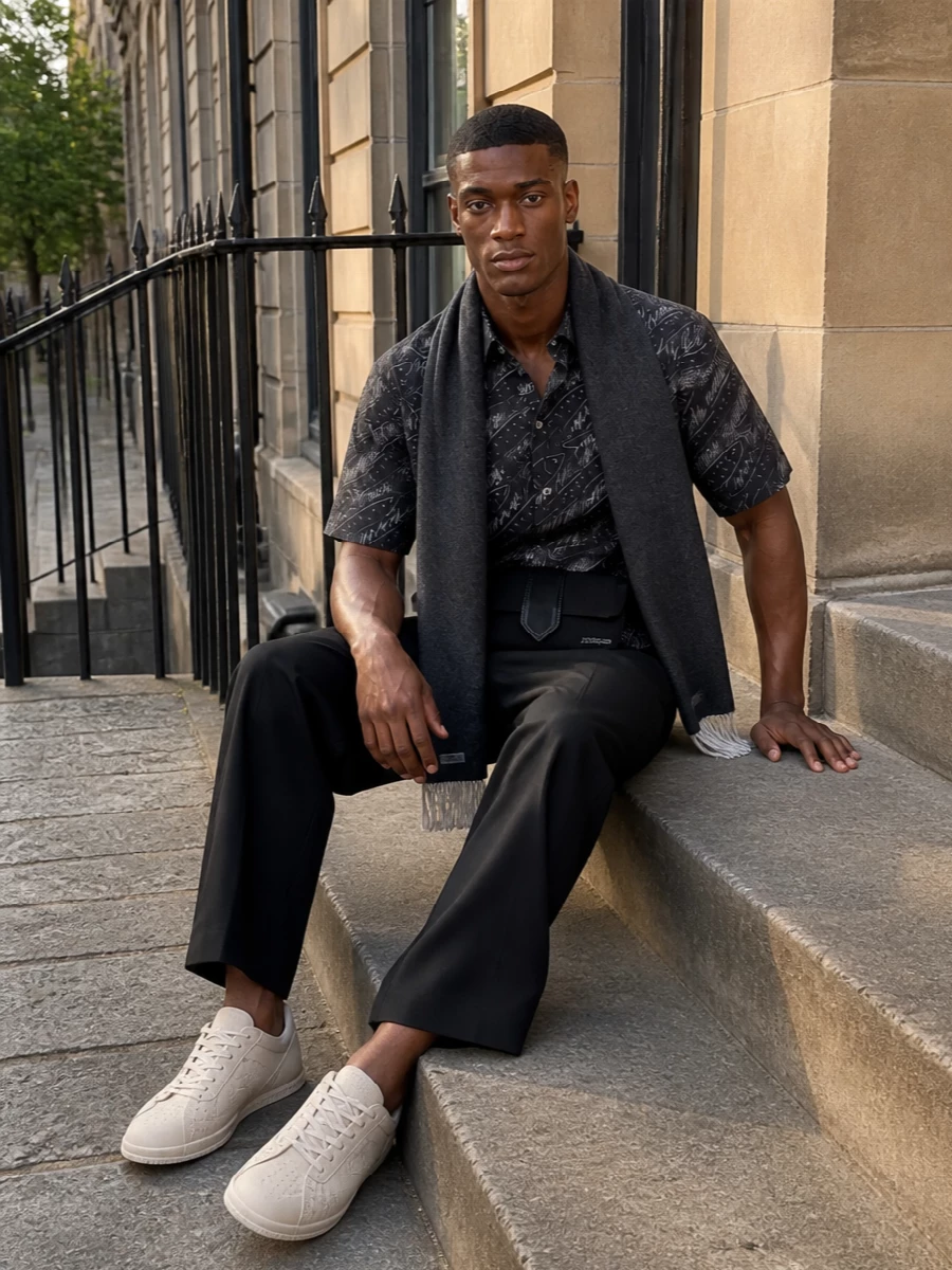 Jacquemus graphic shirt cropped black trousers outfit