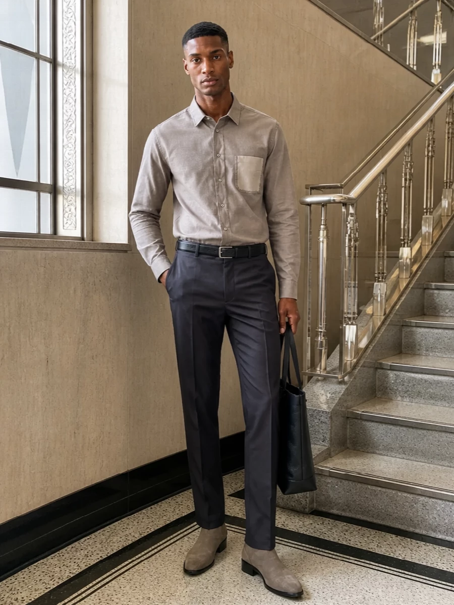 Maison margiela taupe shirt charcoal tailored trouser