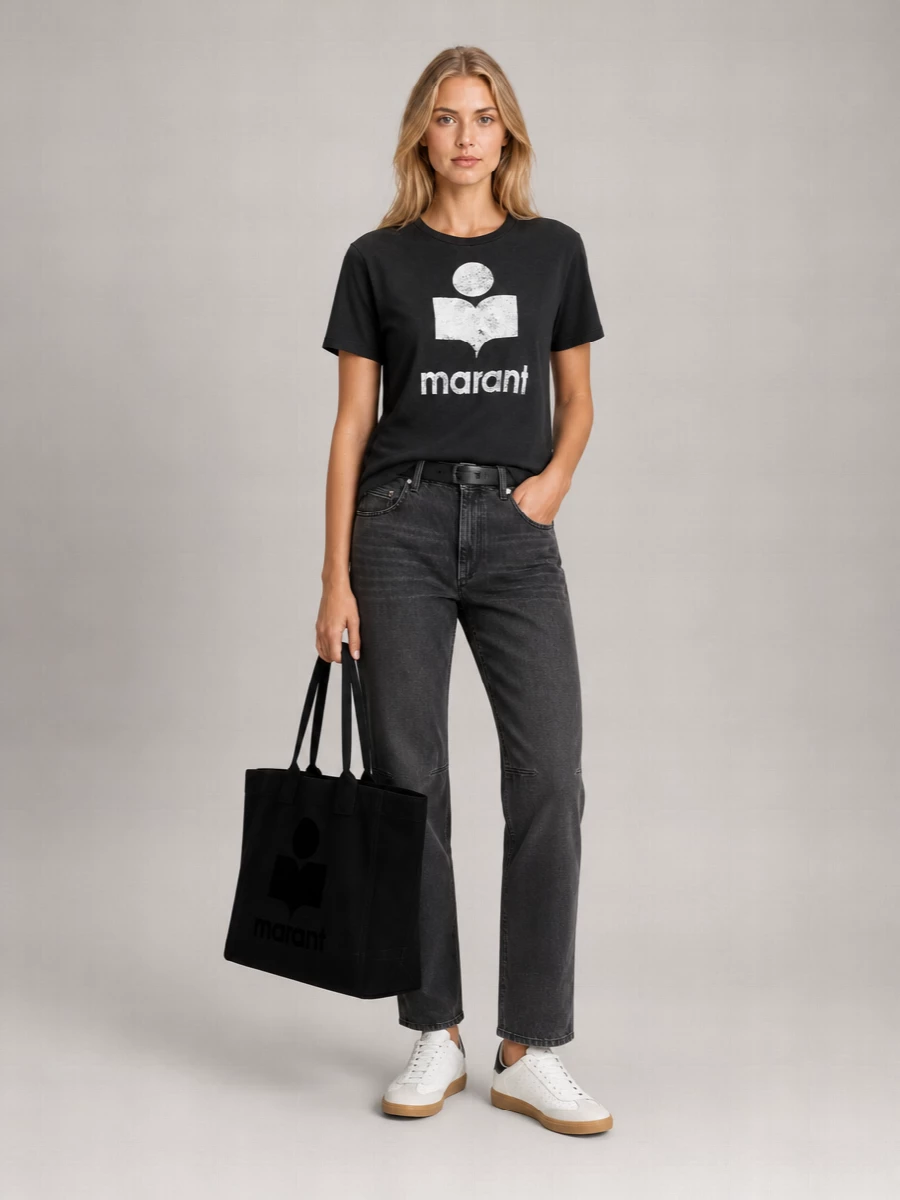 Isabel Marant Etoile Linen Logo Print Short Sleeve T-Shirt