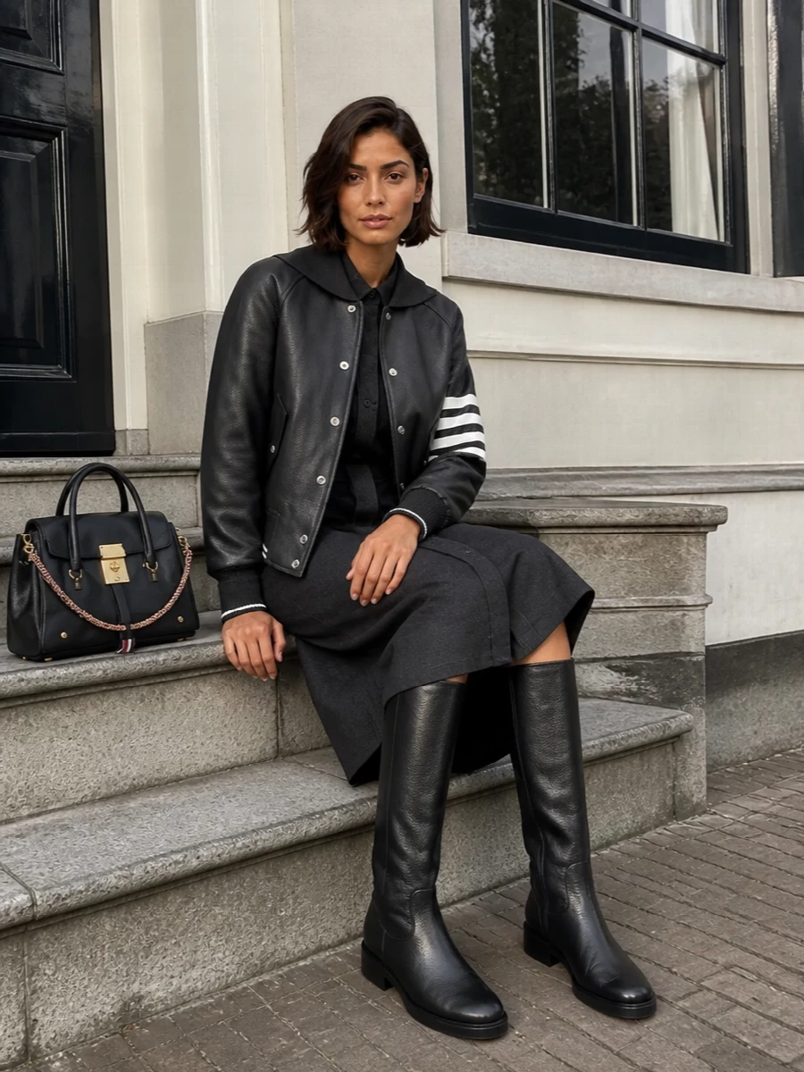 Thom browne bomber charcoal shirt dress outfit