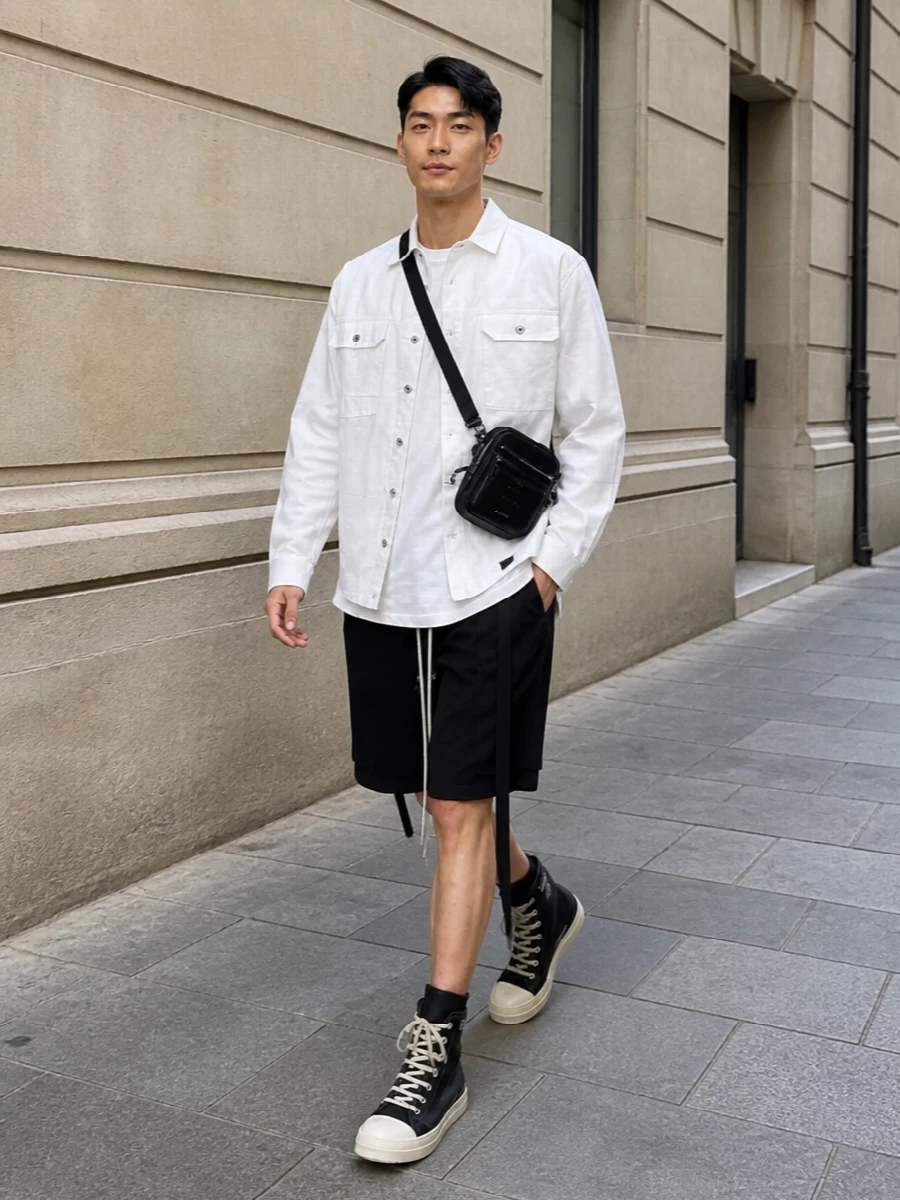 Rick owens drkshdw tee cargo shorts hi top sneakers