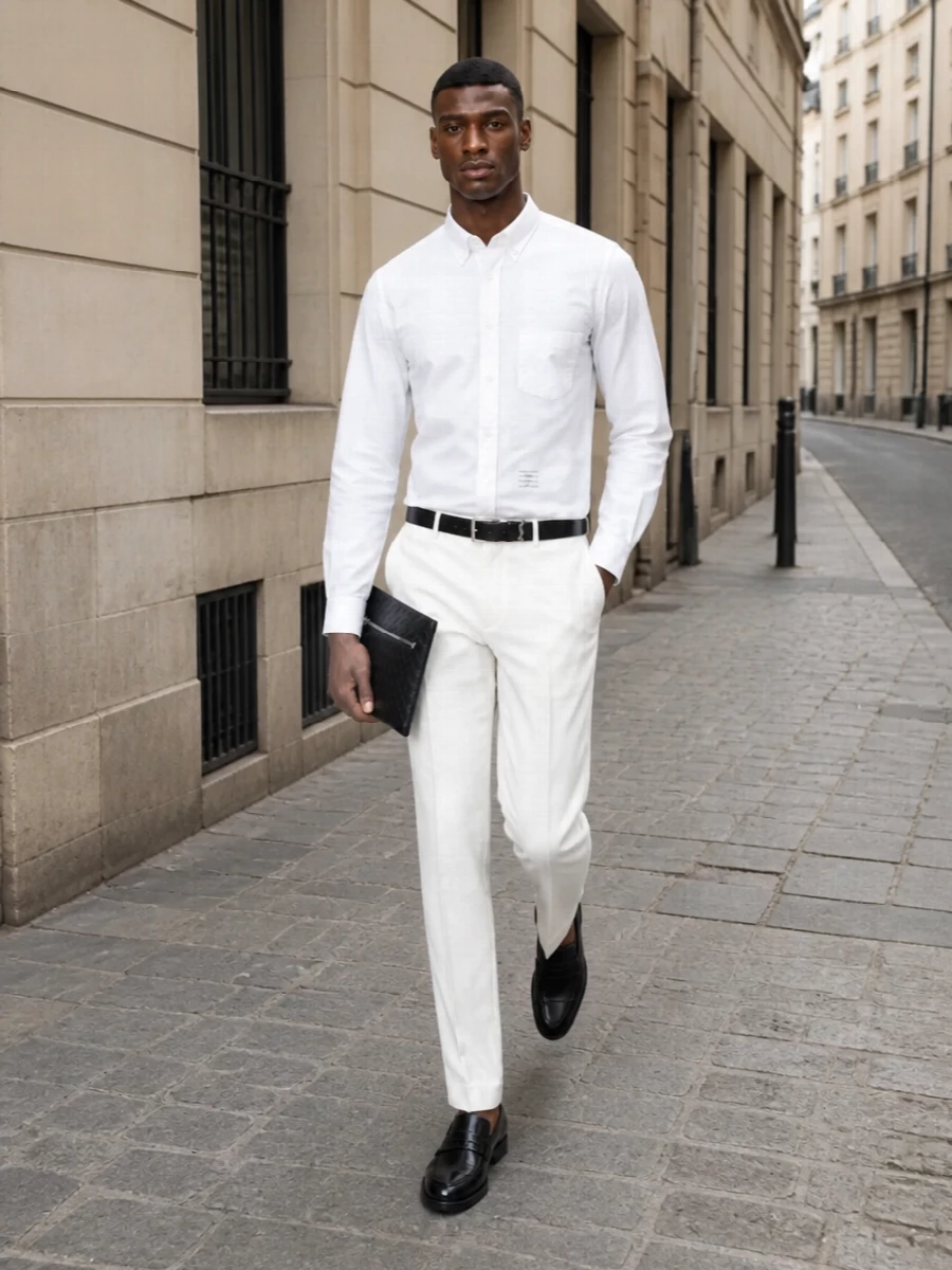 Off white tailored trousers white oxford outfit