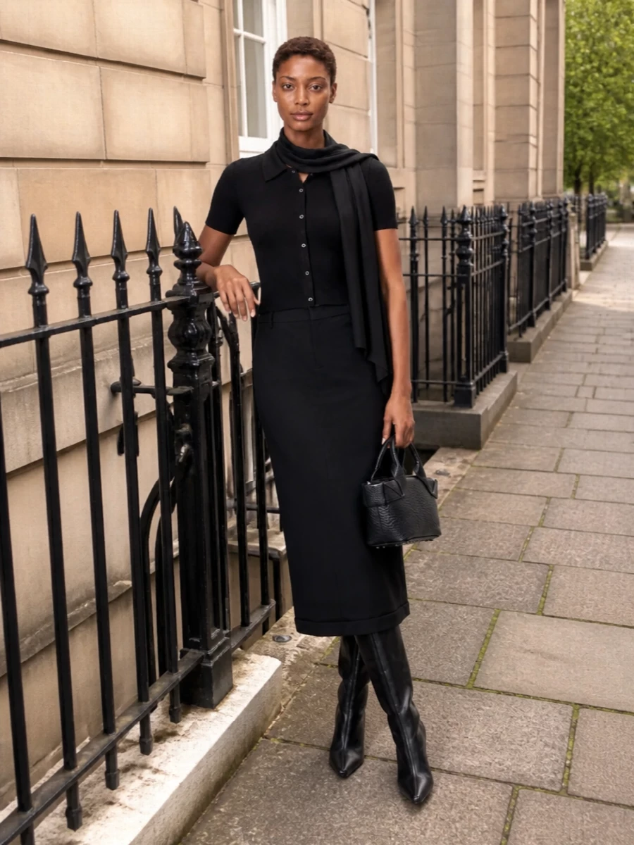 Alexander wang black polo midi skirt boots