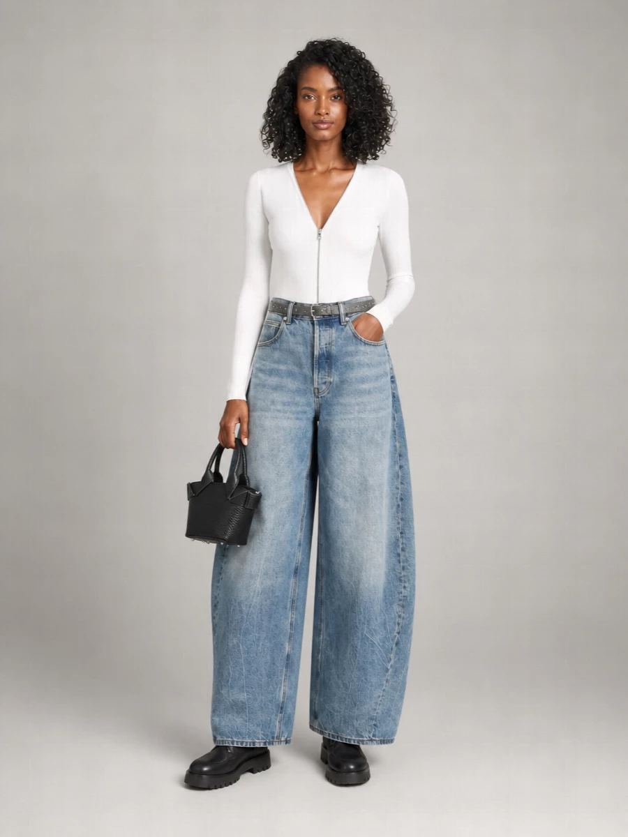 Alexander Wang Crystal-Embellished Balloon Wide-Leg Jeans
