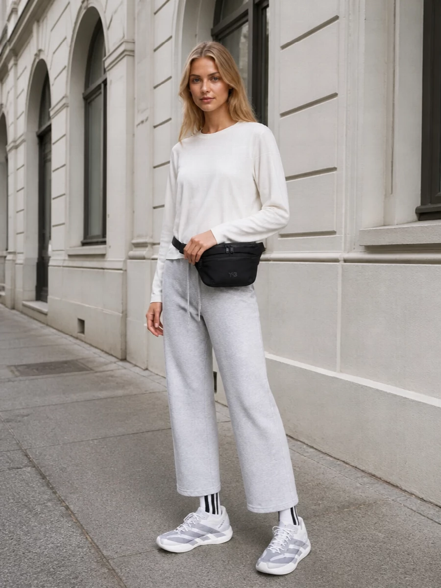 Y3 off white long sleeve grey joggers outfit