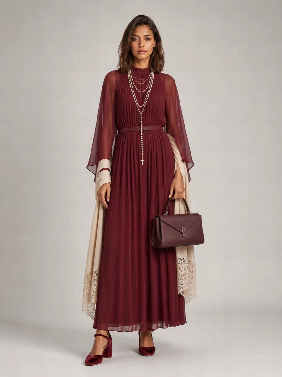 Max Mara Silk Pleated Maxi Dress