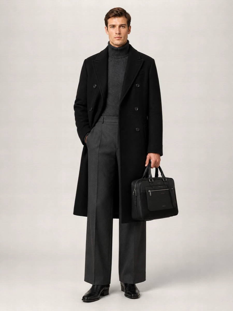 Ami Paris Virgin Wool Long Double Breasted Coat