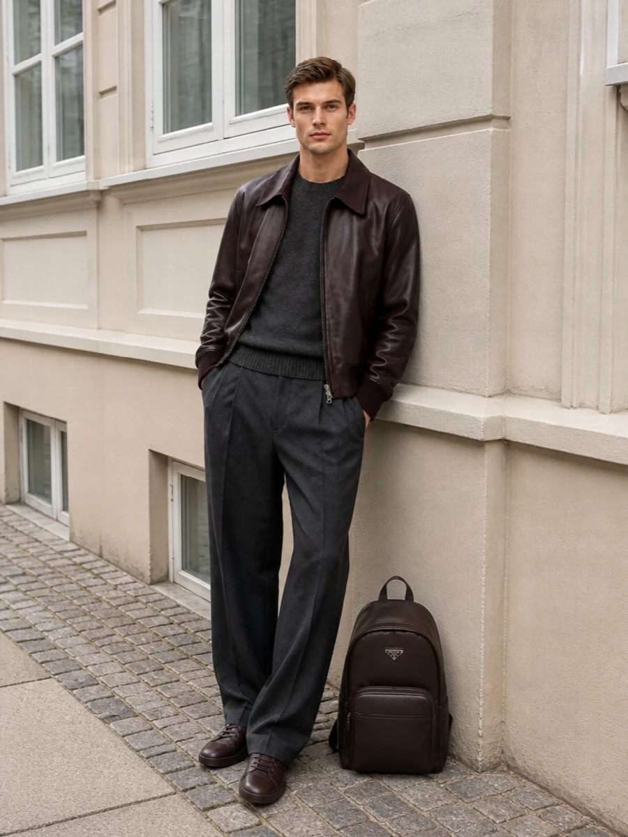 Ami paris burgundy jacket wide leg trousers