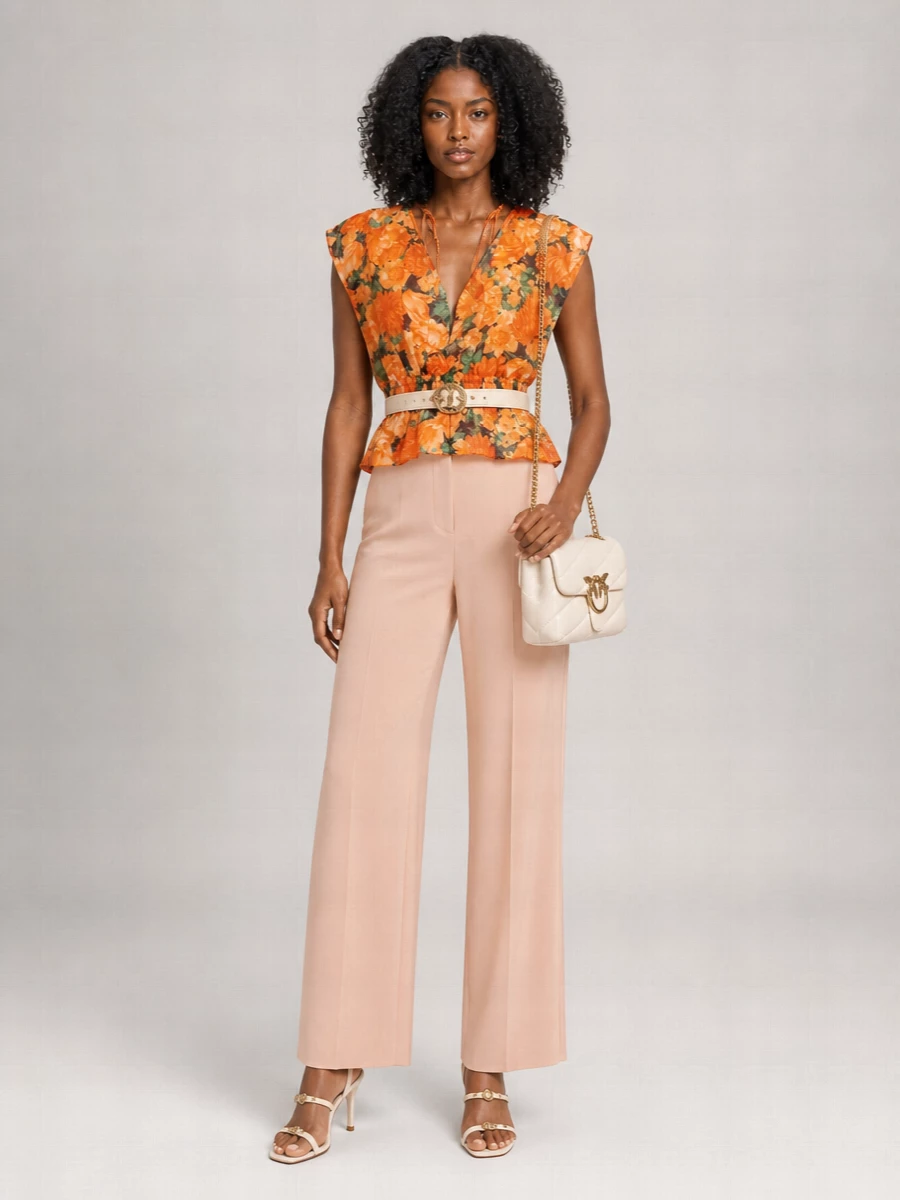 Pinko Printed V-Neck Cropped Blouse