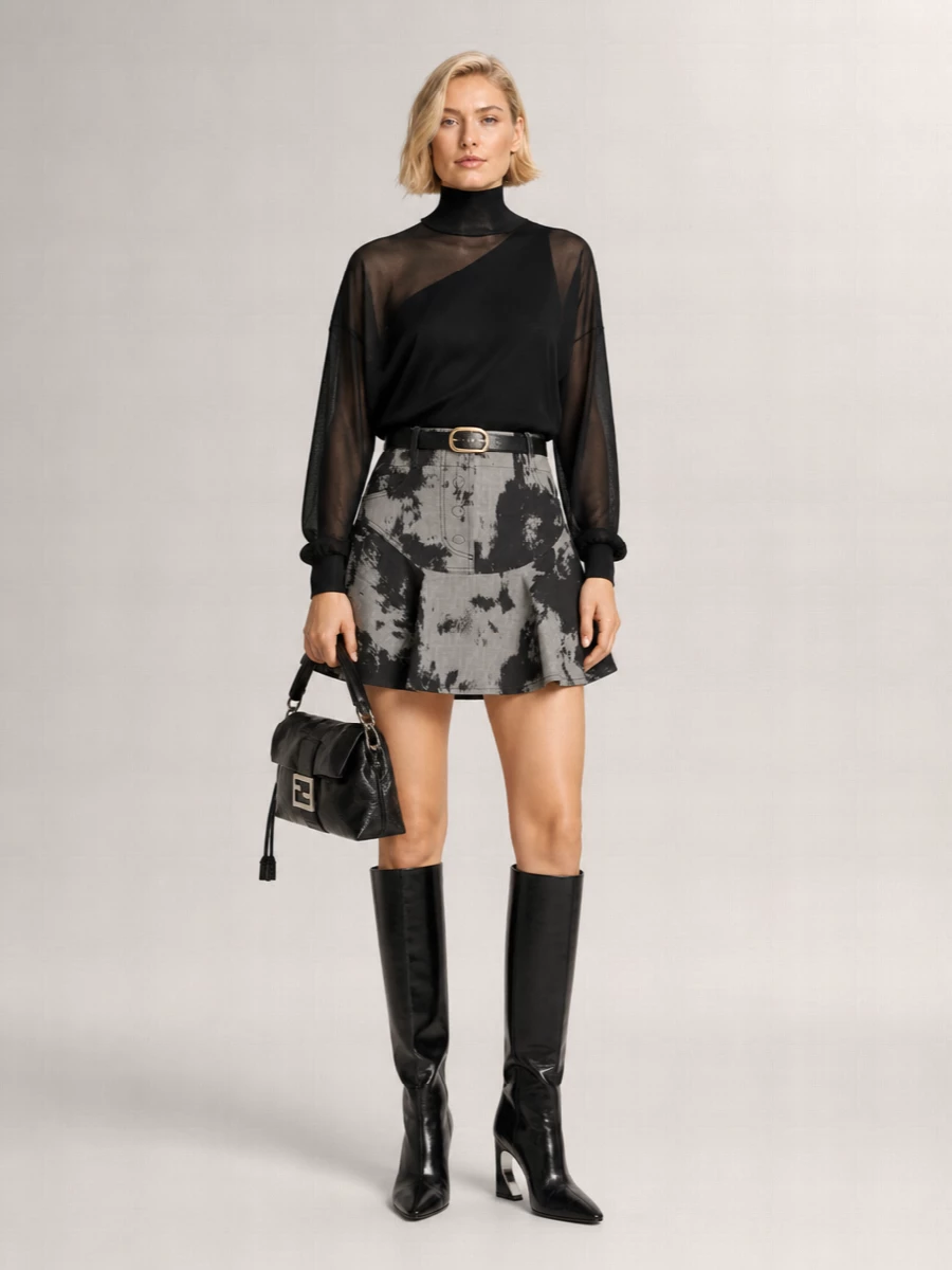 Fendi Denim High-Rise A-Line Skirt