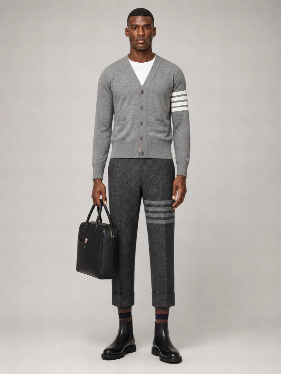 Thom Browne Fine-Knit Wool V-Neck Cardigan