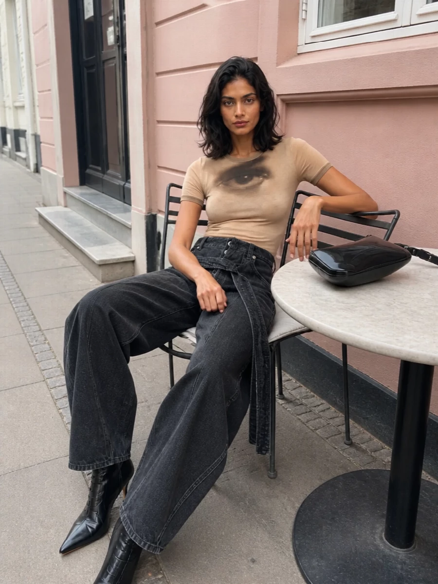 Jean paul gaultier eye top wide leg jeans