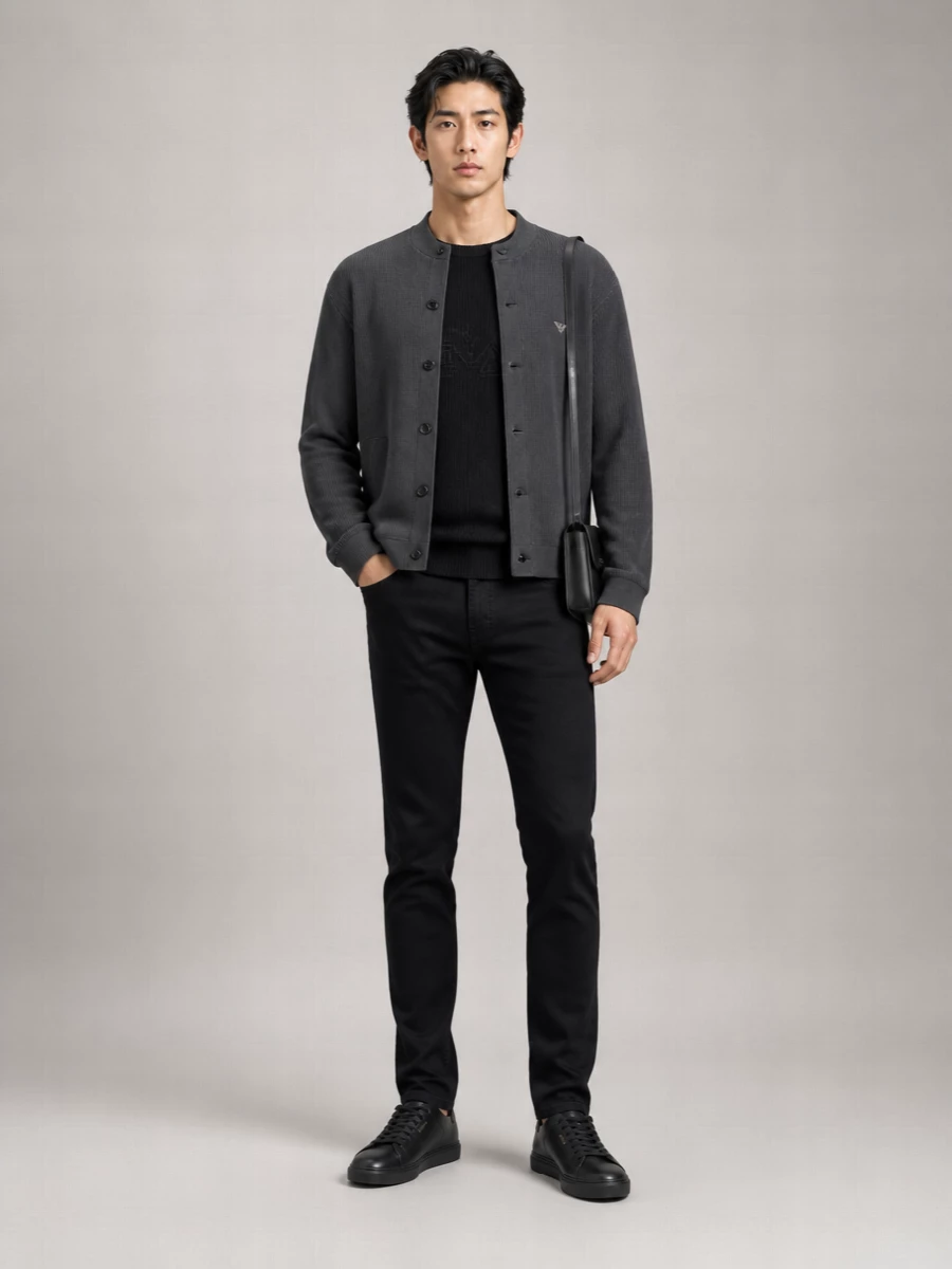 Emporio Armani ribbed virgin wool cotton zip jacket