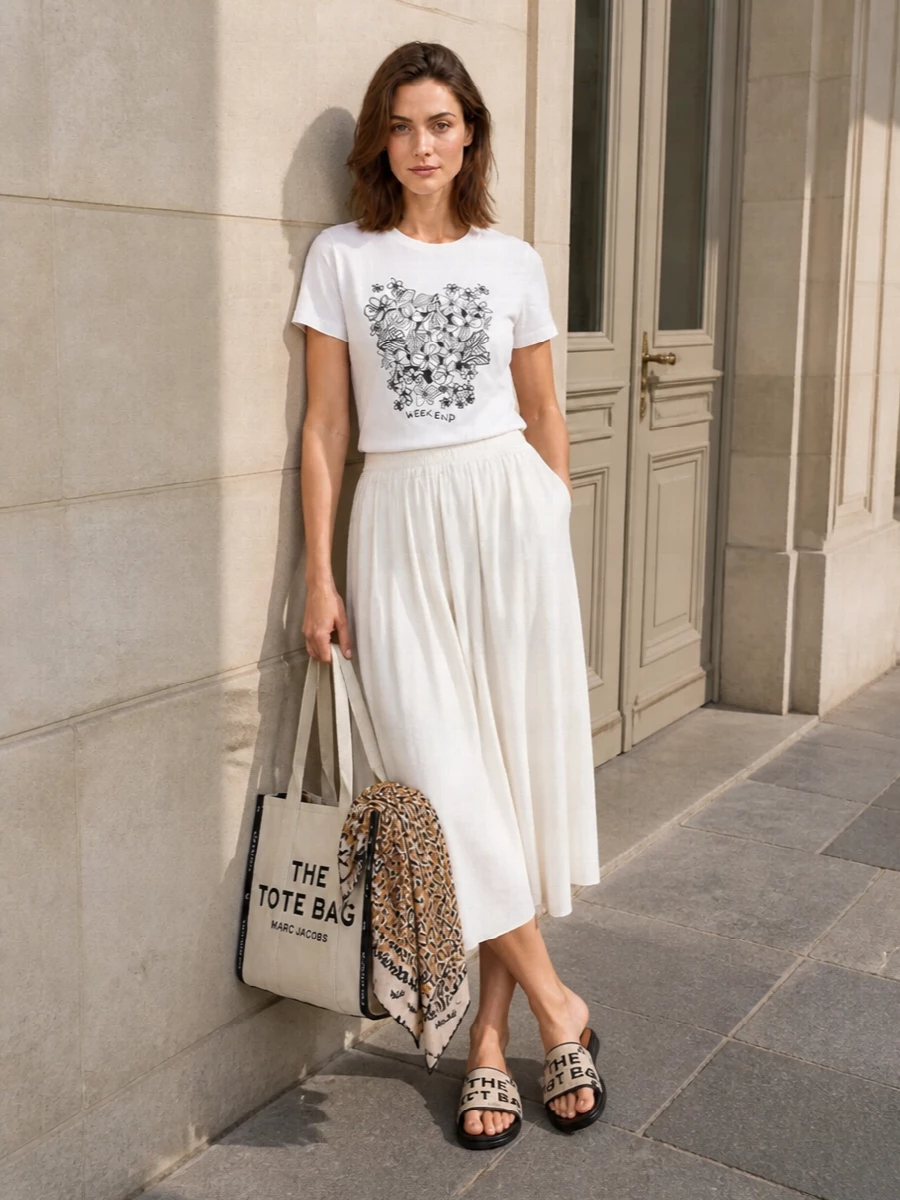 Weekend max mara floral tee ivory midi outfit