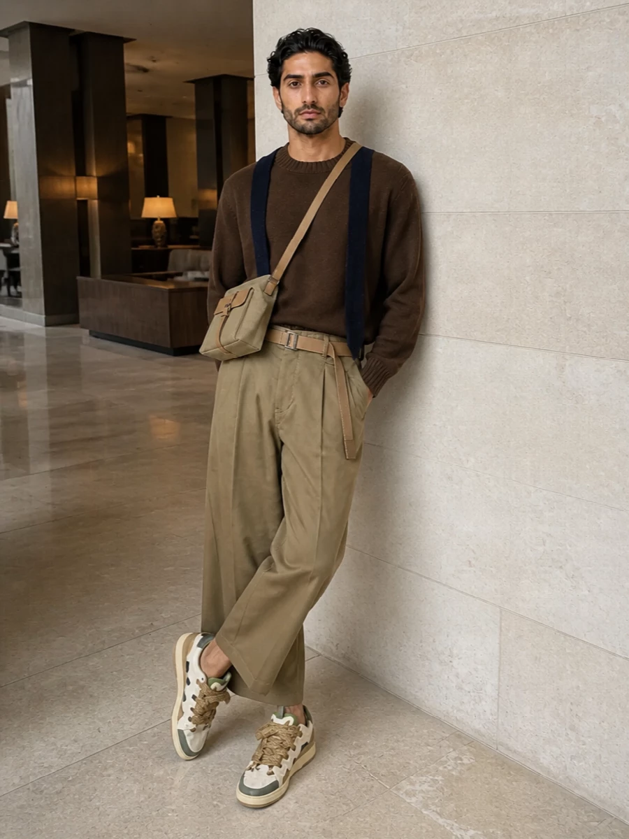 Sacai khaki cropped chino lanvin chunky sneakers