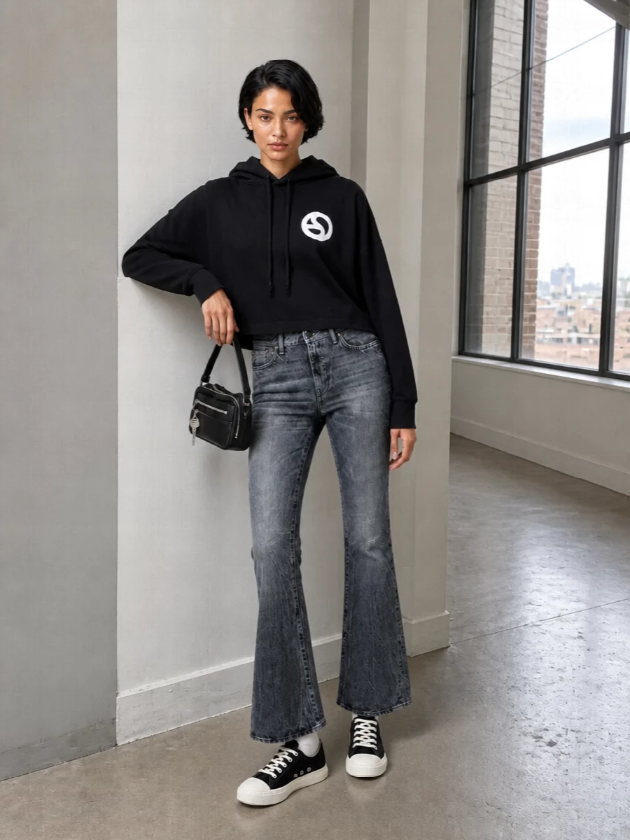 Acne studios hoodie flared jeans sneakers