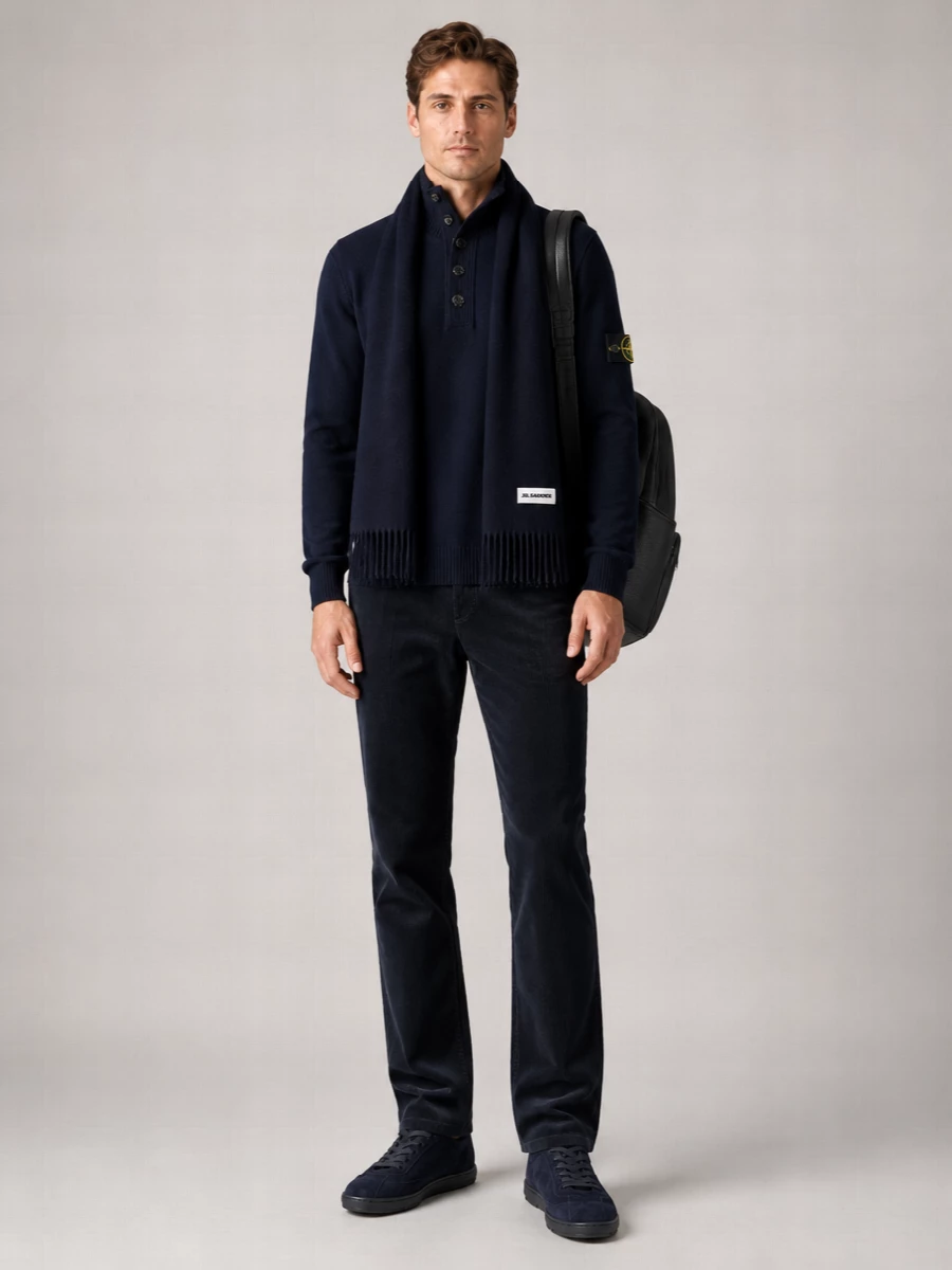 Stone Island Wool Blend Zip Stand Collar Jumper