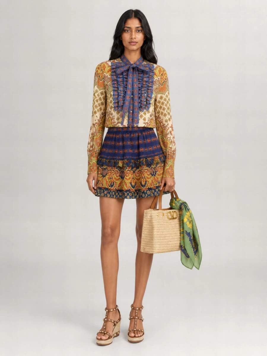 Valentino Garavani Printed Linen A-Line Skirt
