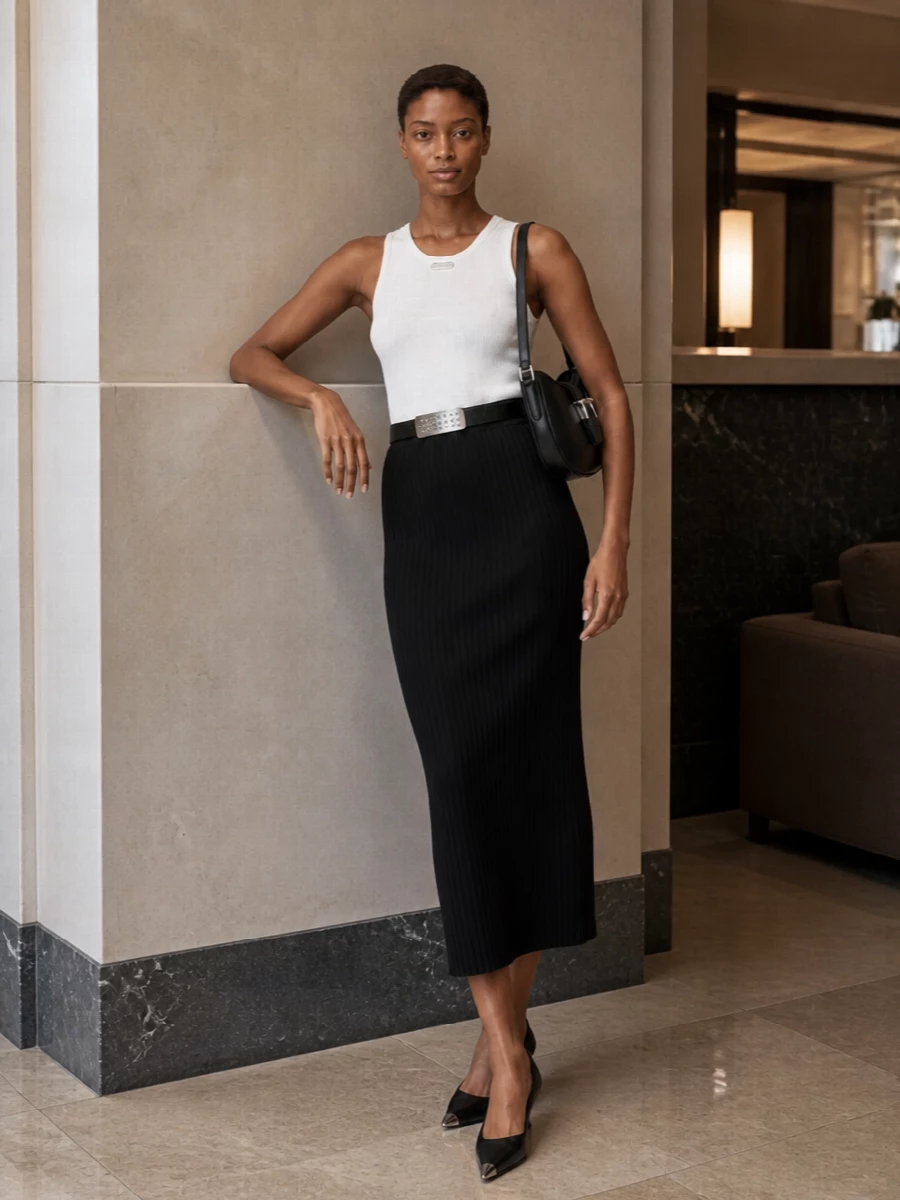 Alexander mcqueen tank max mara ribbed midi skirt