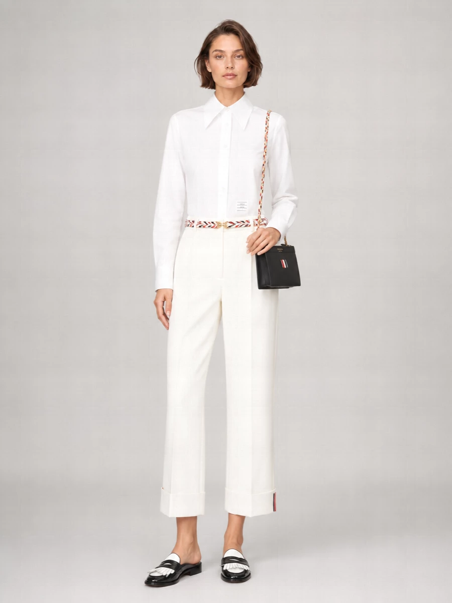 Thom Browne High-Rise Wide-Leg Cropped Trousers