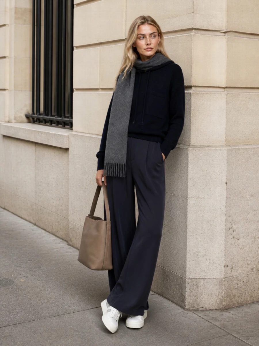 Max mara hoodie wide leg trousers outfit