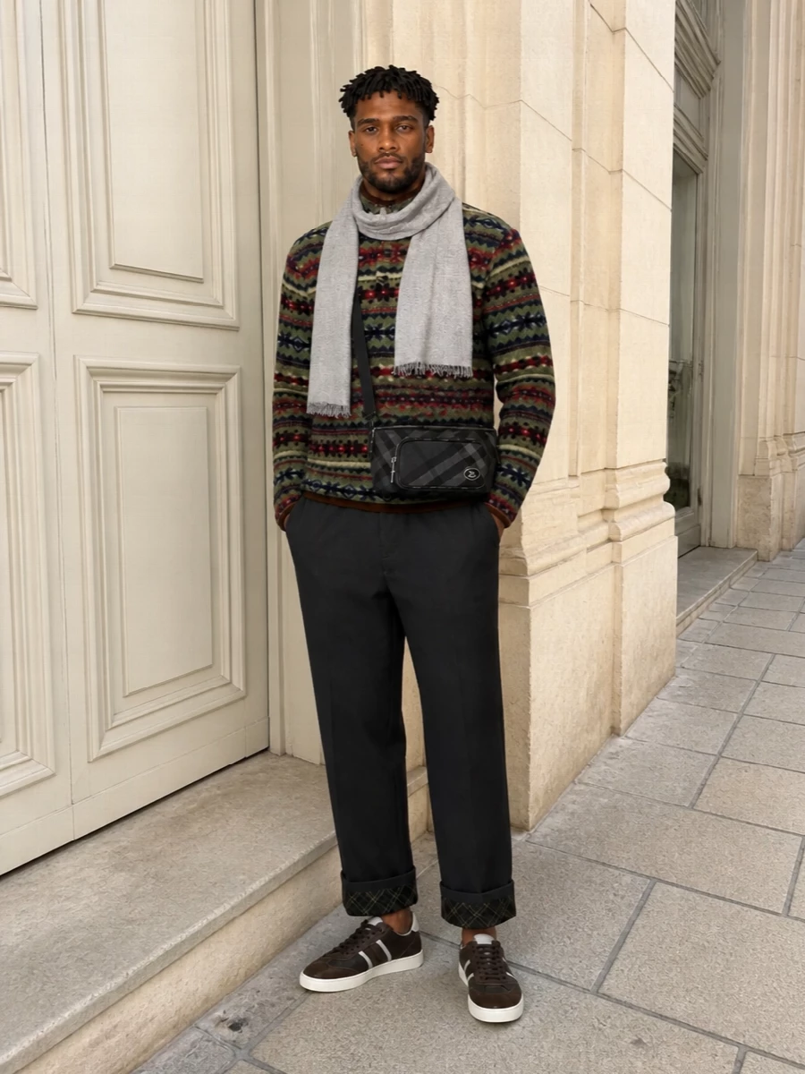 Polo fair isle burberry trousers ferragamo sneakers