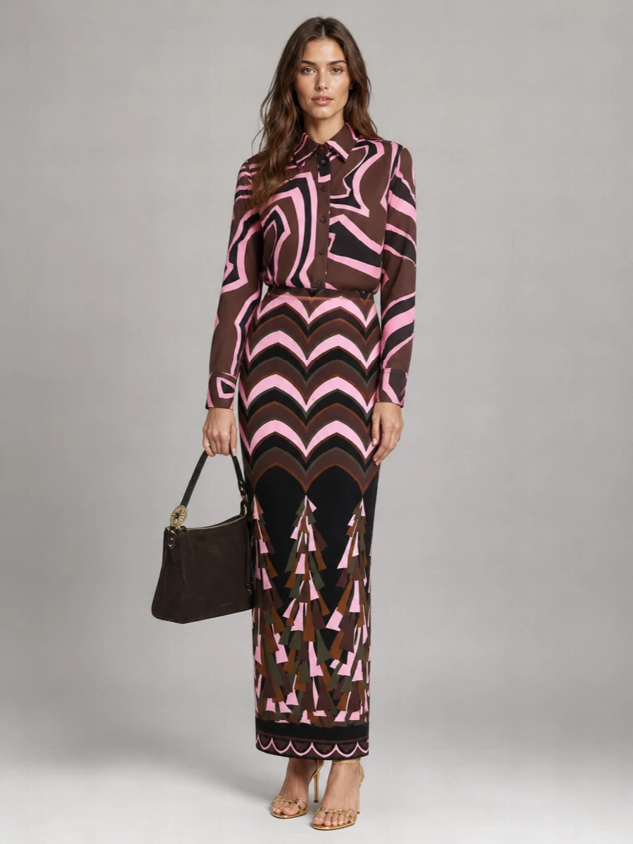 Pucci Printed Jersey Fitted Long Skirt
