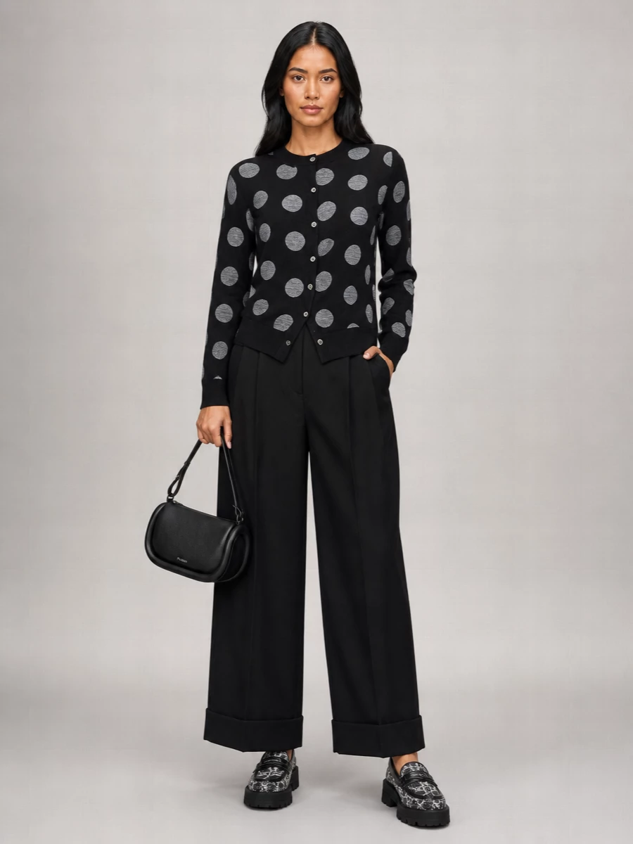 Junya Watanabe Asymmetric Polka-Dot Wool Long-Sleeve Cardigan