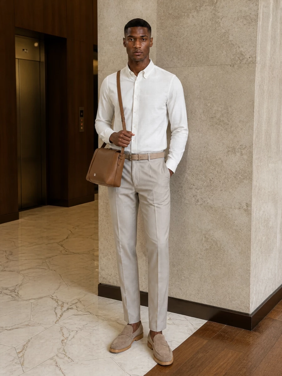 Brunello cucinelli shirt stone chinos loafers