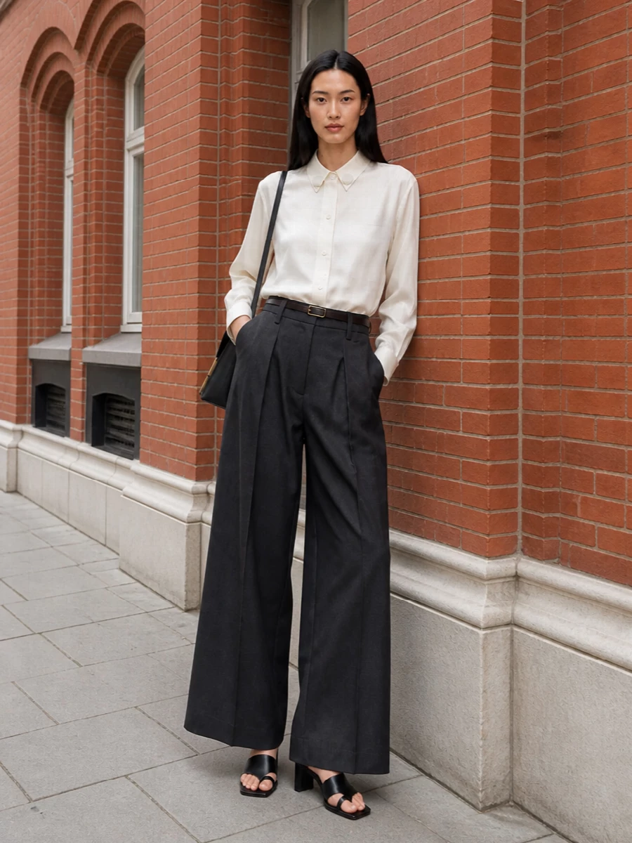 Jil sander wide leg trousers ivory shirt outfit