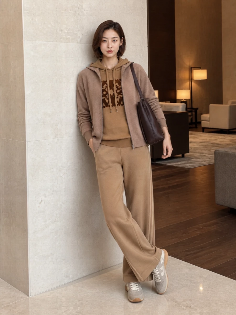 Max mara camel knit wide leg trouser outfit