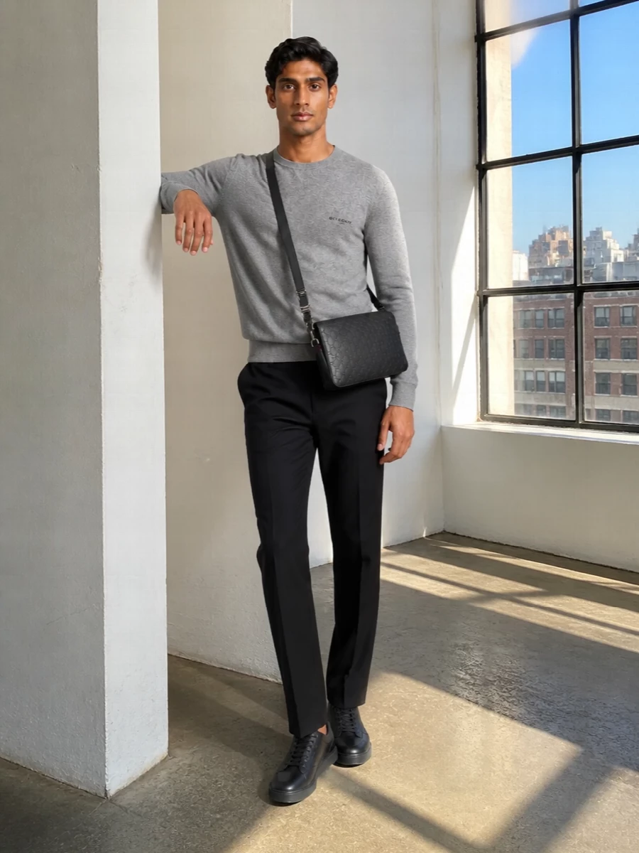 Givenchy grey sweater black trousers sneakers