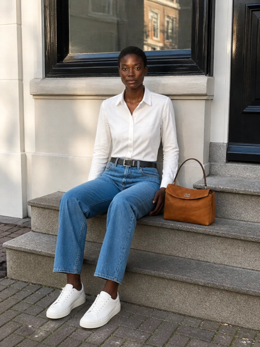 Burberry straight leg jeans white shirt outfit