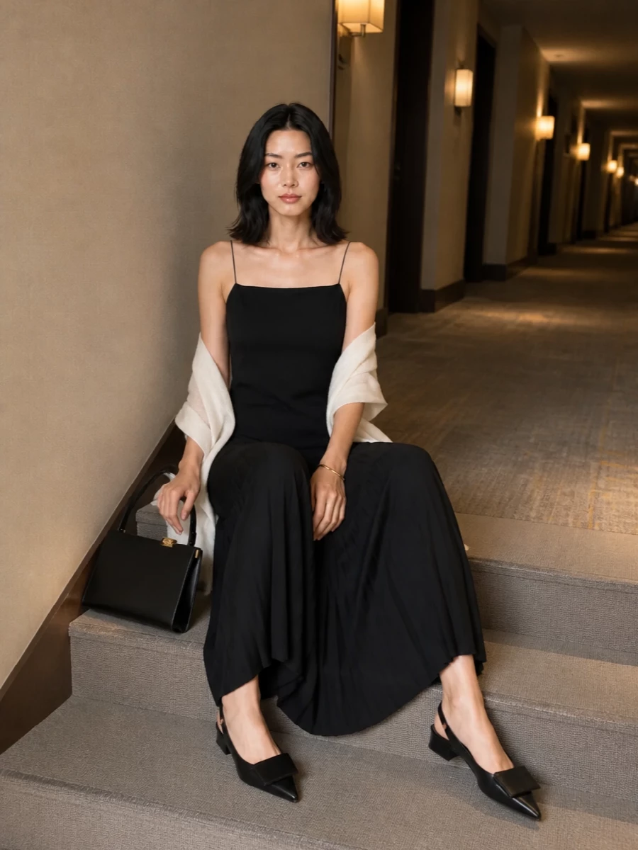 Jacquemus black evening dress minimalist accessories