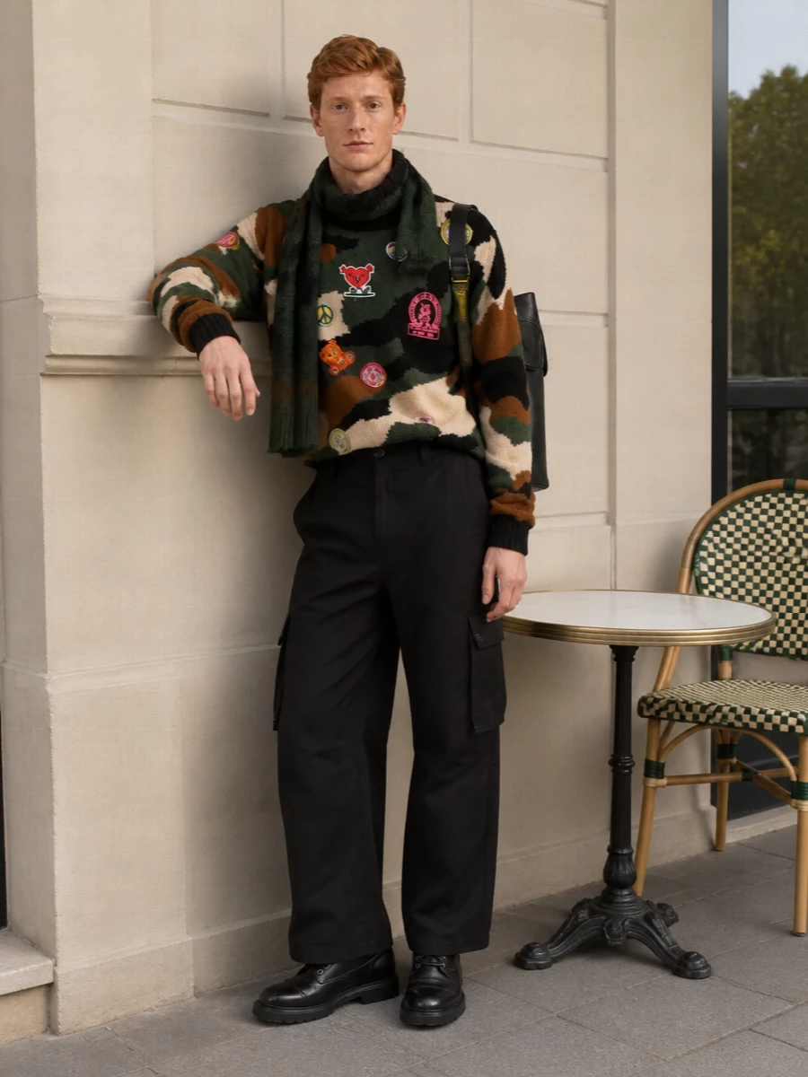 Dolce gabbana camo sweater black cargo pants