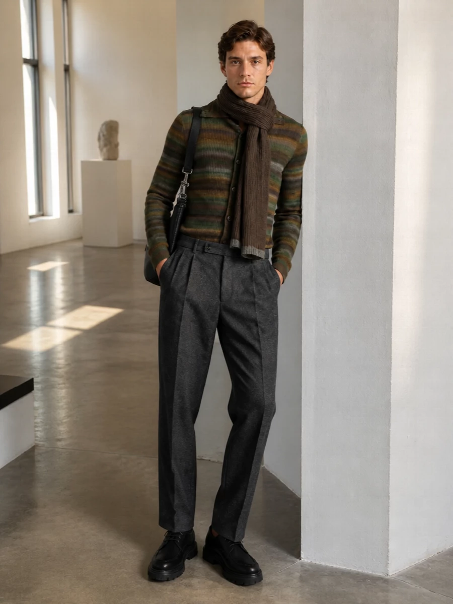 Dolce gabbana striped knit charcoal trousers